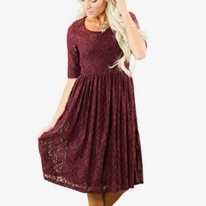 Mikarose Grey ‘Emmy’ Lace Scoop Neck Midi Dress